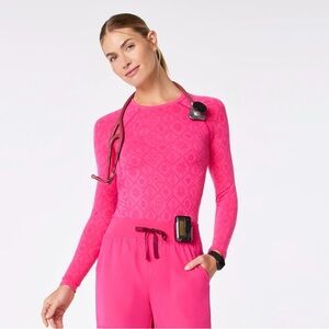 Figs Fair Isle Shocking Pink Salta Seamless Longsleeve Underscrub Size XXS NWT